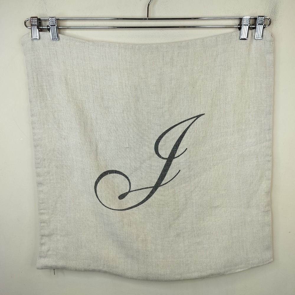 Pottery Barn Pillow Cover 24x24 Monogram J Linen Farmhouse Beige Zip Closure
